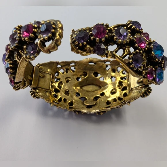 EVC SIGNED WEISS GOLD TONE CRYSTAL RHINESTONES & FX PEARLS HINGE BRACELET & EARR - Picture 5 of 14